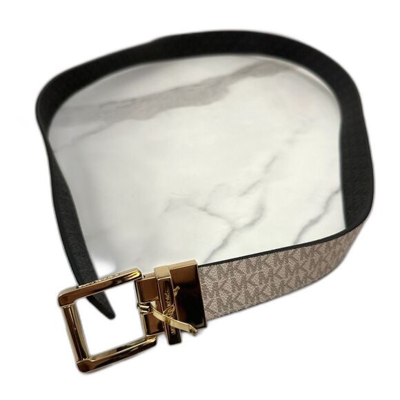 Michael Kors MK Women’s Black Monogrammed Twist Reversible Belt Gold Buckle - Picture 1 of 12